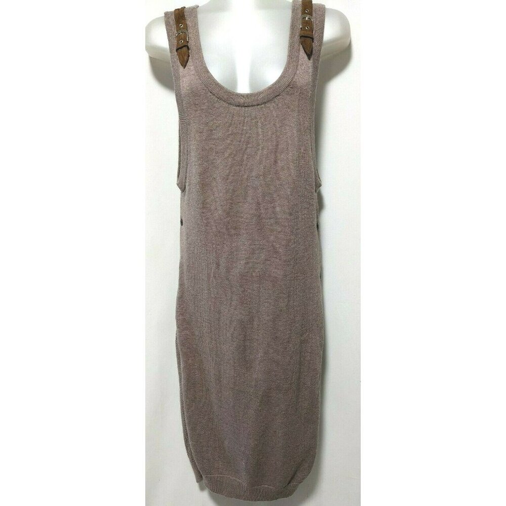 SI-IAE Women's West Dress Brown Knit Cashmere Cotton Suede Side Slits Size M